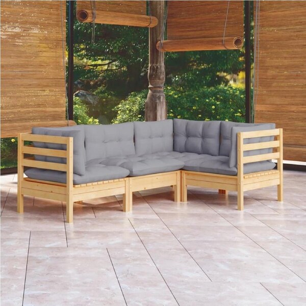 4 Piece Garden Lounge Set with Grey Cushions Pinewood vidaXL