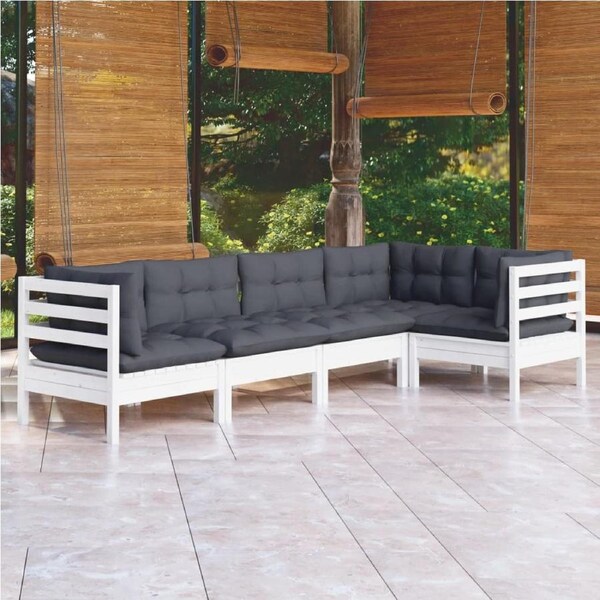 5 Piece Garden Lounge Set with Cushions White Pinewood vidaXL