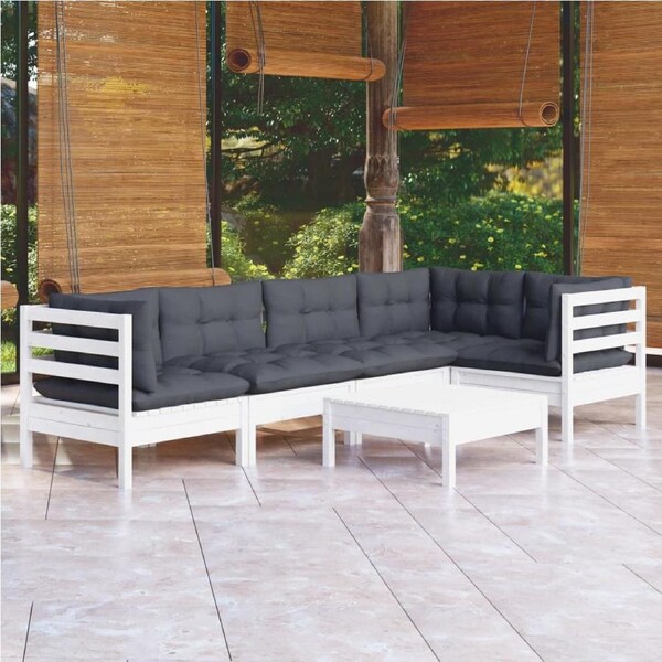 6 Piece Garden Lounge Set with Cushions White Pinewood vidaXL