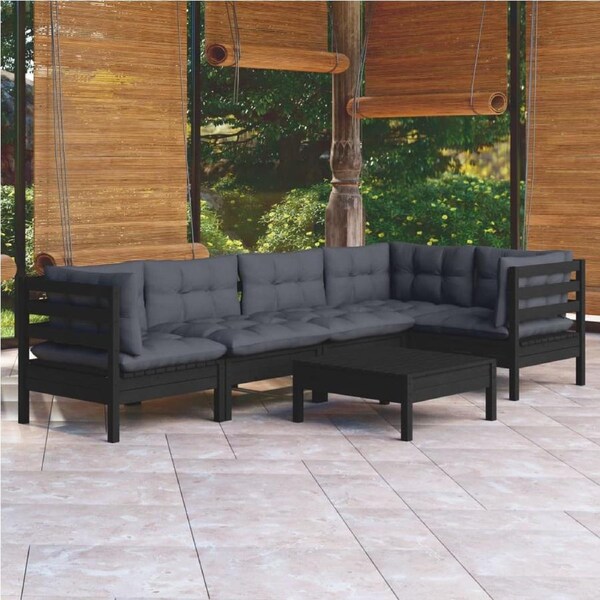 6 Piece Garden Lounge Set with Cushions Black Pinewood vidaXL
