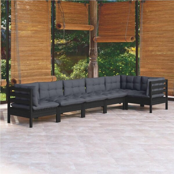6 Piece Garden Lounge Set with Cushions Black Pinewood vidaXL