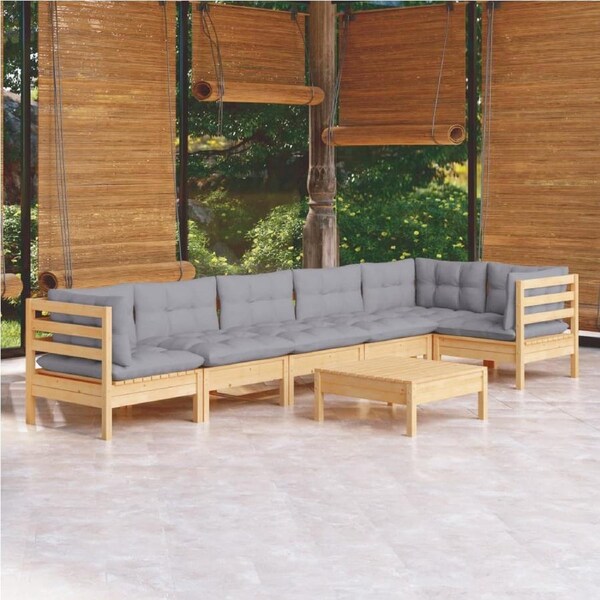 7 Piece Garden Lounge Set with Grey Cushions Pinewood vidaXL
