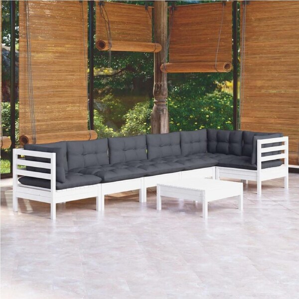 7 Piece Garden Lounge Set with Cushions White Pinewood vidaXL