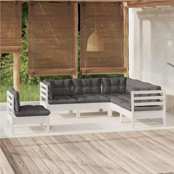 5 Piece Garden Lounge Set with Cushions White Pinewood vidaXL