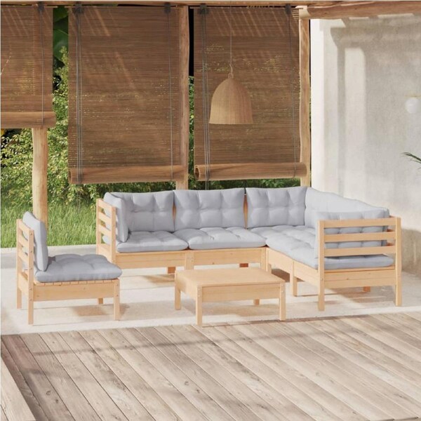 6 Piece Garden Lounge Set with Grey Cushions Pinewood vidaXL