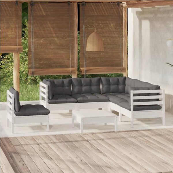 6 Piece Garden Lounge Set with Cushions White Pinewood vidaXL
