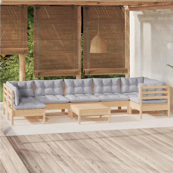 8 Piece Garden Lounge Set with Grey Cushions Pinewood vidaXL