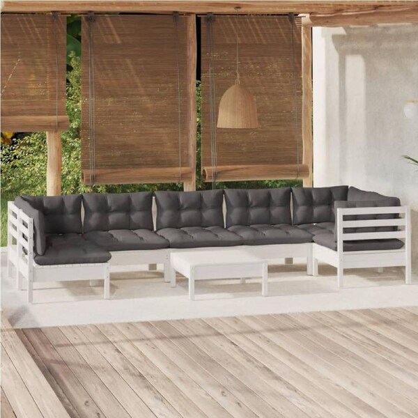8 Piece Garden Lounge Set with Cushions White Pinewood vidaXL