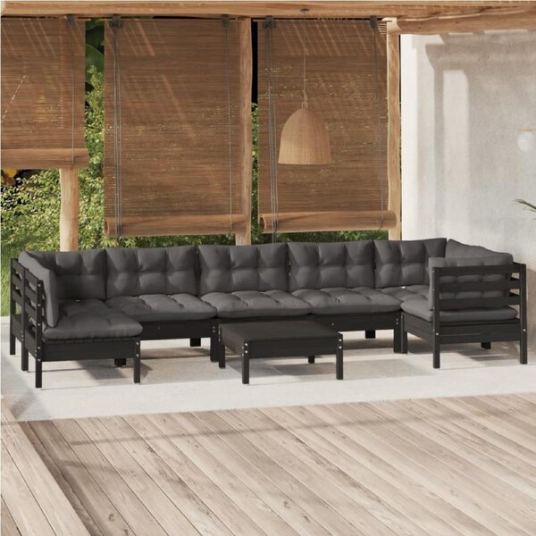 8 Piece Garden Lounge Set with Cushions Black Pinewood vidaXL