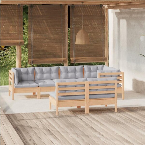 7 Piece Garden Lounge Set with Grey Cushions Solid Pinewood vidaXL