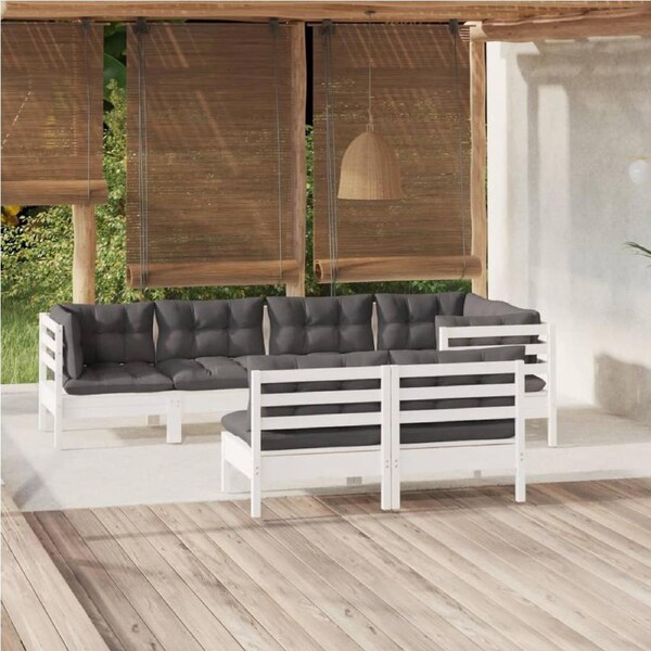 7 Piece Garden Lounge Set with Cushions White Solid Pinewood vidaXL