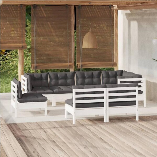 8 Piece Garden Lounge Set with Cushions White Solid Pinewood vidaXL