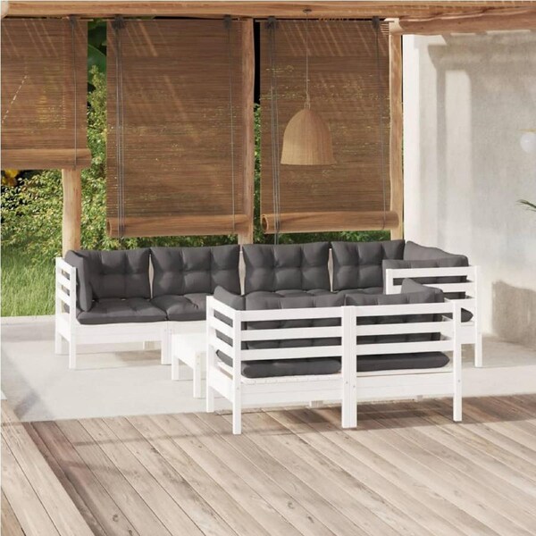 8 Piece Garden Lounge Set with Cushions White Solid Pinewood vidaXL