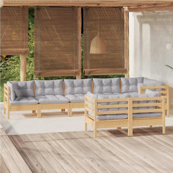 8 Piece Garden Lounge Set with Grey Cushions Solid Pinewood vidaXL