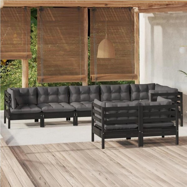 8 Piece Garden Lounge Set with Cushions Black Solid Pinewood vidaXL