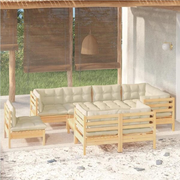 9 Piece Garden Lounge Set with Cream Cushions Solid Pinewood vidaXL