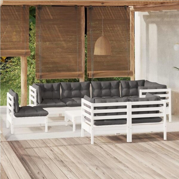 9 Piece Garden Lounge Set with Cushions White Solid Pinewood vidaXL