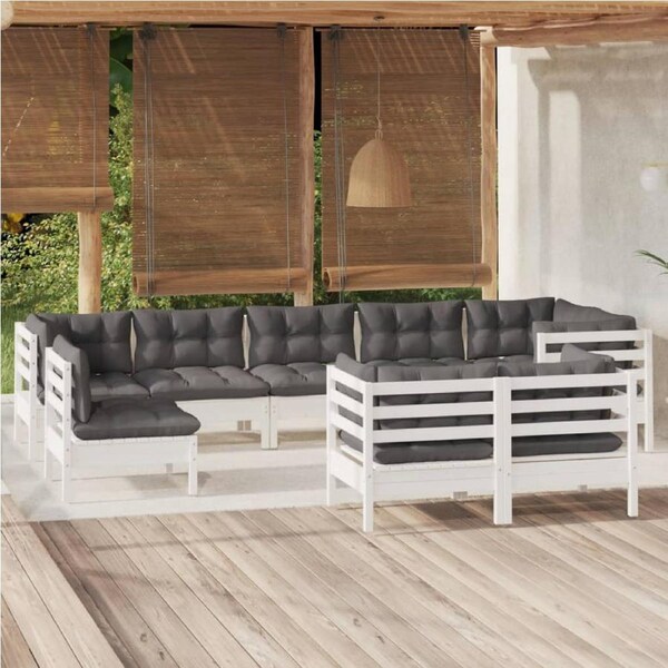 9 Piece Garden Lounge Set with Cushions White Solid Pinewood vidaXL