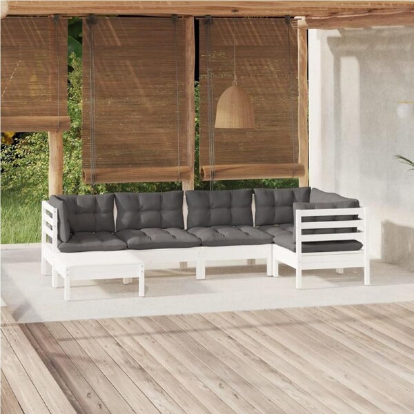 6 Piece Garden Lounge Set with Cushions White Solid Pinewood vidaXL
