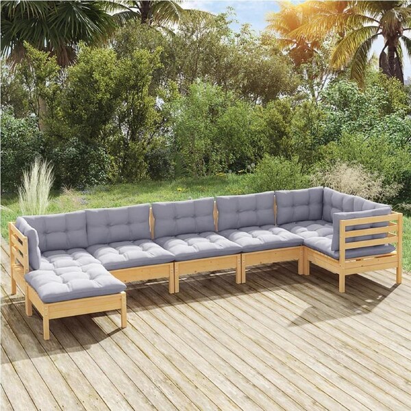 7 Piece Garden Lounge Set with Grey Cushions Solid Pinewood vidaXL