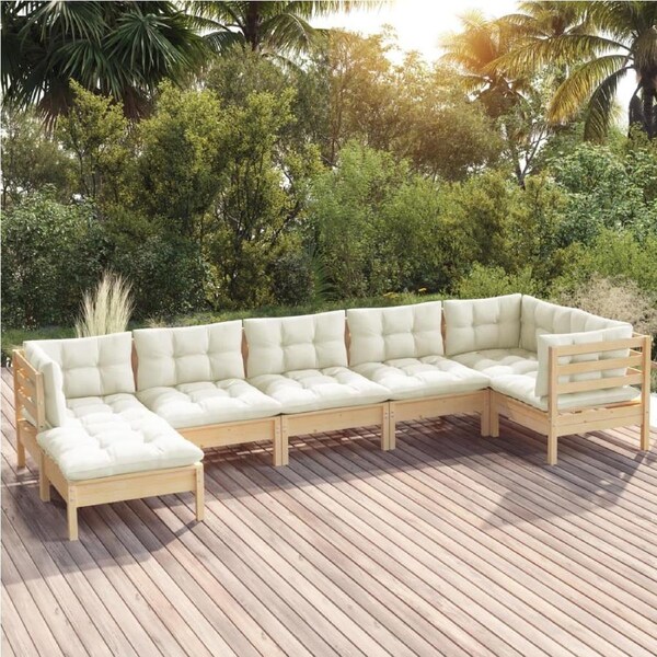 7 Piece Garden Lounge Set with Cream Cushions Solid Pinewood vidaXL