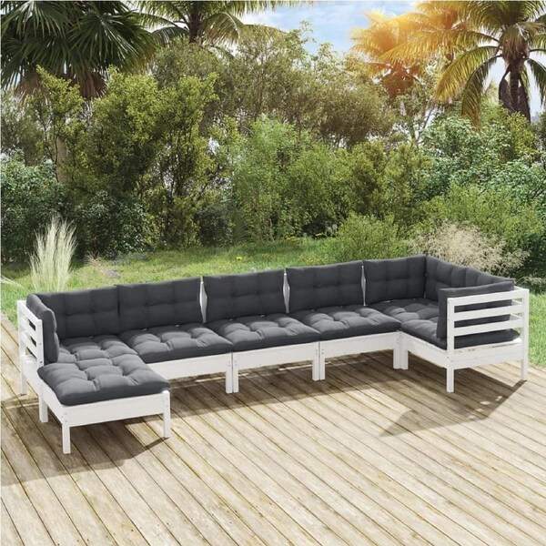 7 Piece Garden Lounge Set with Cushions White Solid Pinewood vidaXL