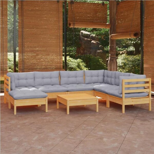 8 Piece Garden Lounge Set with Grey Cushions Solid Pinewood vidaXL