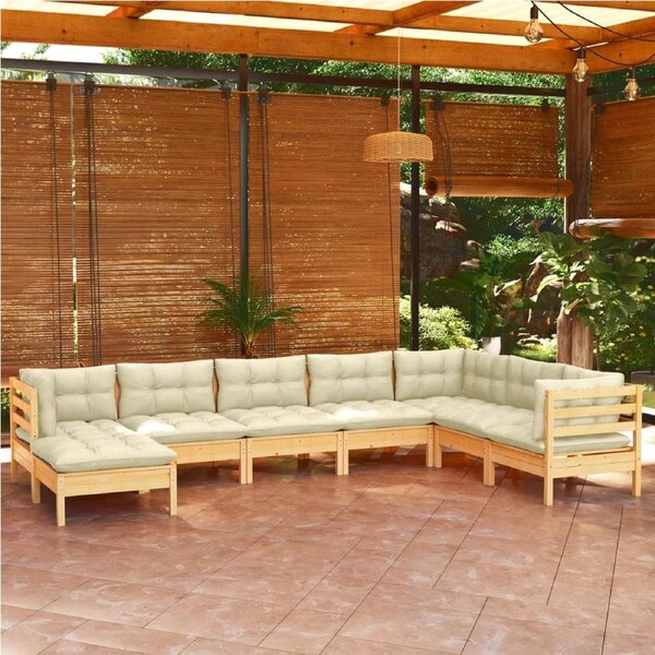 8 Piece Garden Lounge Set with Cream Cushions Solid Pinewood vidaXL