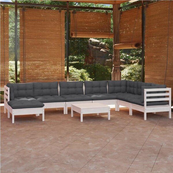 9 Piece Garden Lounge Set with Cushions White Solid Pinewood vidaXL