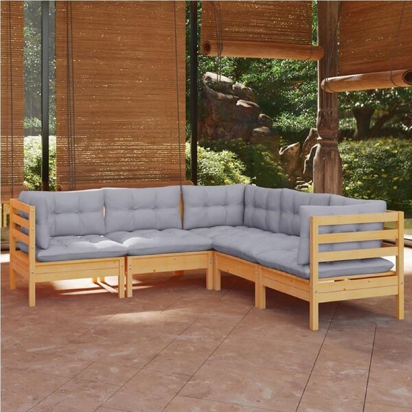 5 Piece Garden Lounge Set with Grey Cushions Solid Pinewood vidaXL