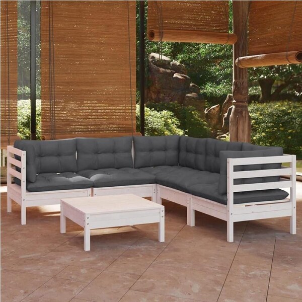 6 Piece Garden Lounge Set with Cushions White Solid Pinewood vidaXL