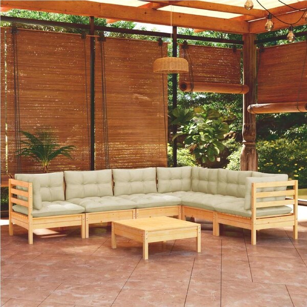 7 Piece Garden Lounge Set with Cream Cushions Solid Pinewood vidaXL