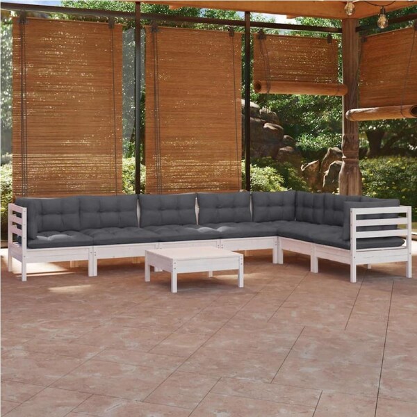 8 Piece Garden Lounge Set with Cushions White Solid Pinewood vidaXL