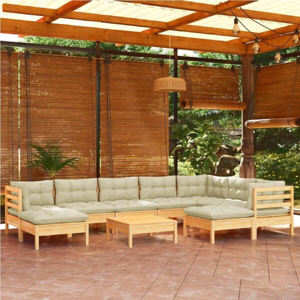10 Piece Garden Lounge Set with Cream Cushions Solid Pinewood vidaXL