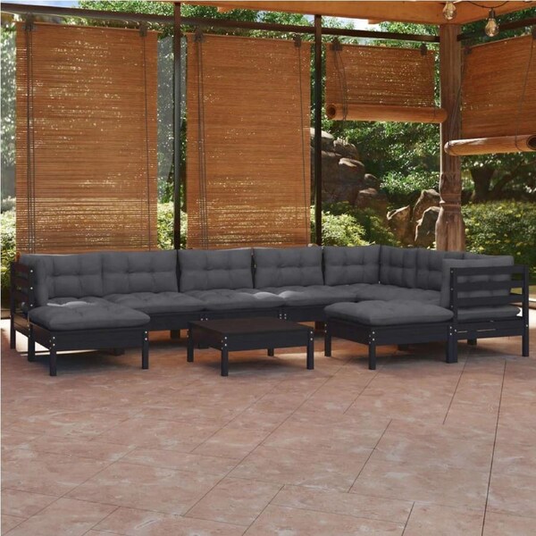 10 Piece Garden Lounge Set with Cushions Black Solid Pinewood vidaXL