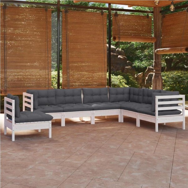 7 Piece Garden Lounge Set with Cushions White Solid Pinewood vidaXL