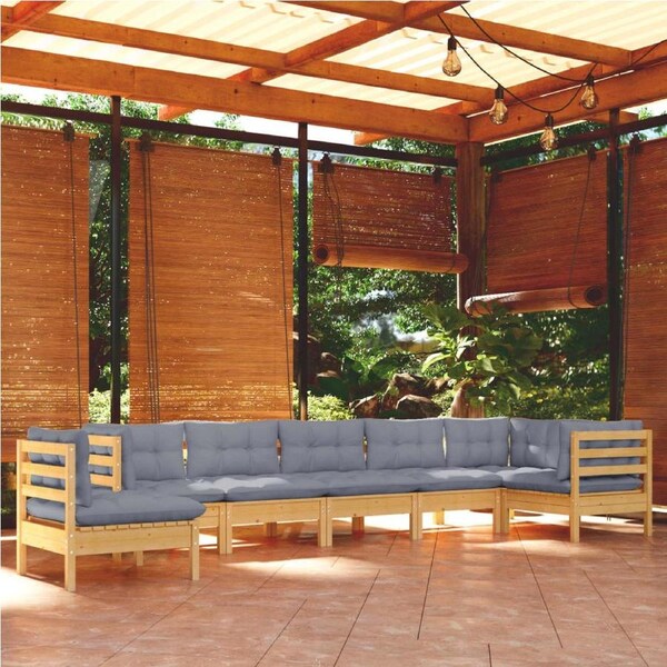 8 Piece Garden Lounge Set with Grey Cushions Solid Pinewood vidaXL