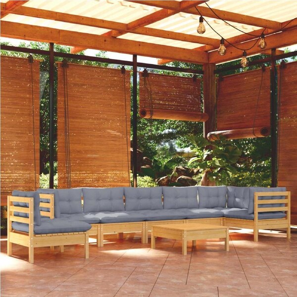 9 Piece Garden Lounge Set with Grey Cushions Solid Pinewood vidaXL