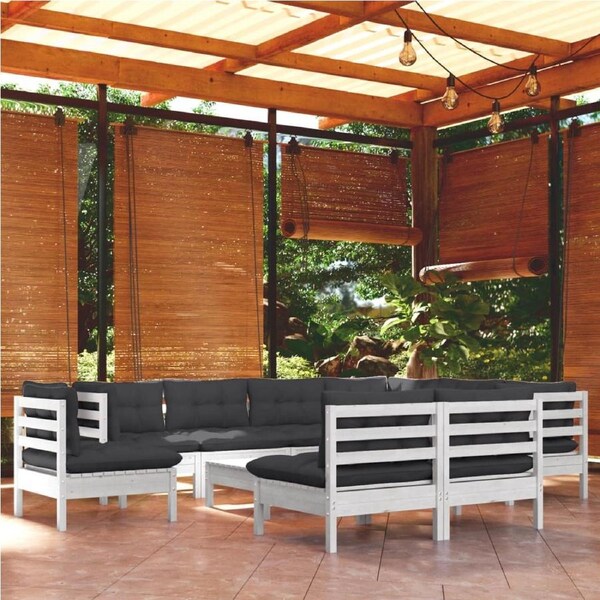 10 Piece Garden Lounge Set with Cushions White Solid Pinewood vidaXL