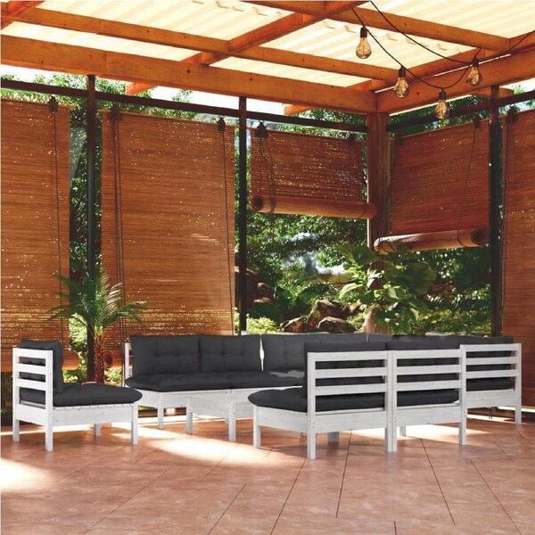 11 Piece Garden Lounge Set with Cushions White Solid Pinewood vidaXL