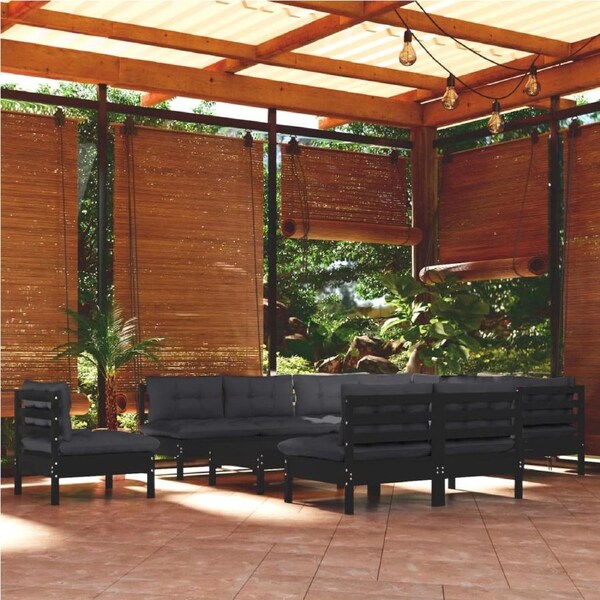11 Piece Garden Lounge Set with Cushions Black Solid Pinewood vidaXL