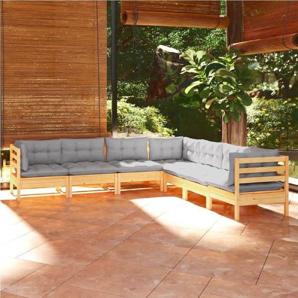 7 Piece Garden Lounge Set with Grey Cushions Solid Pinewood vidaXL