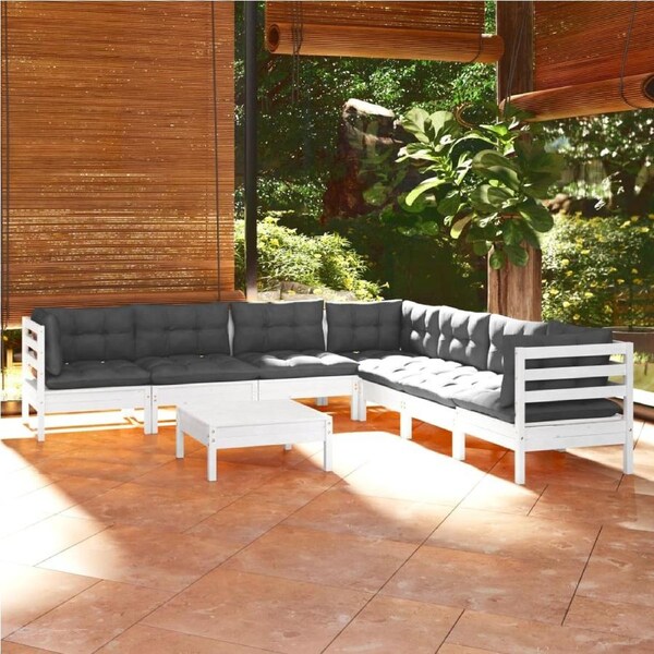 8 Piece Garden Lounge Set with Cushions White Solid Pinewood vidaXL