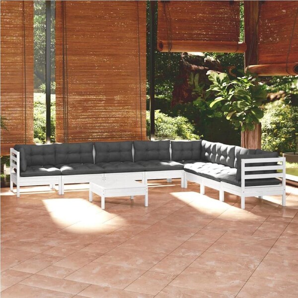 9 Piece Garden Lounge Set with Cushions White Solid Pinewood vidaXL