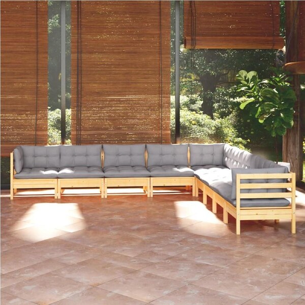 9 Piece Garden Lounge Set with Grey Cushions Solid Pinewood vidaXL