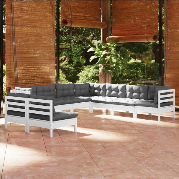 9 Piece Garden Lounge Set with Cushions White Solid Pinewood vidaXL
