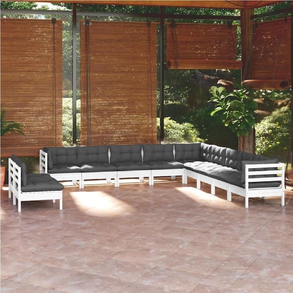 11 Piece Garden Lounge Set with Cushions White Solid Pinewood vidaXL