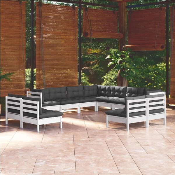 11 Piece Garden Lounge Set with Cushions White Solid Pinewood vidaXL