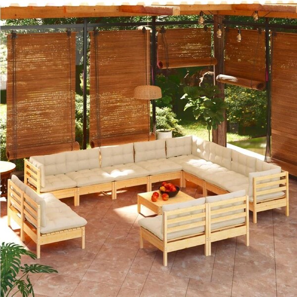 13 Piece Garden Lounge Set with Cream Cushions Solid Pinewood vidaXL