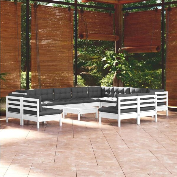 13 Piece Garden Lounge Set with Cushions White Solid Pinewood vidaXL